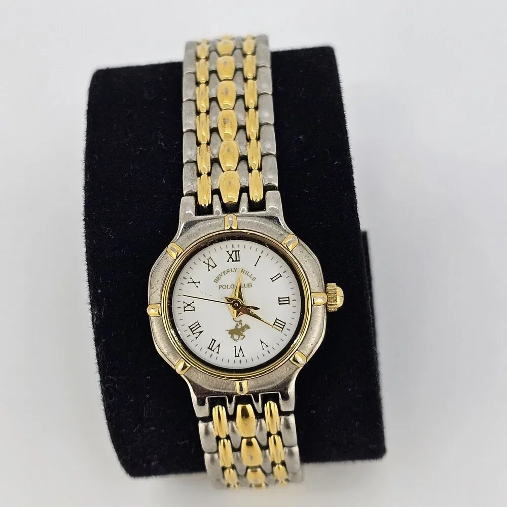 Beverly Hills Polo Club Watch Women 22MM White Dial Two Tone Band 6